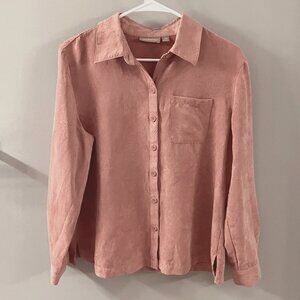 Croft & Barrow Petites Womens Rose Suede Like Long Sleeve Button Up Shirt PM